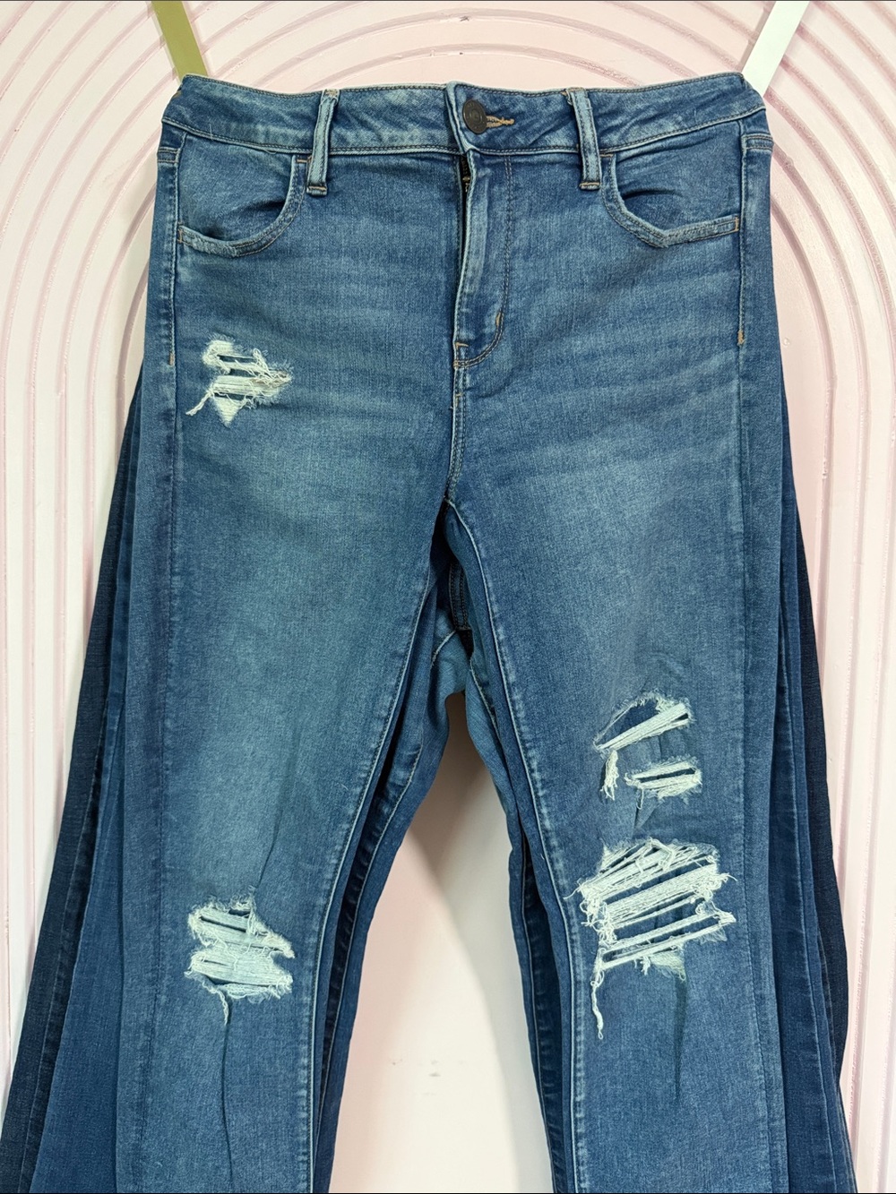 American Eagle Outfitters Blue Distressed Flare Jeans - Picture 2 of 11